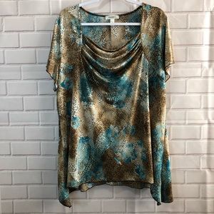 Dressbarn tan snake print / teal design top